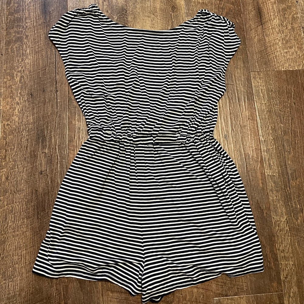 Navy & White Striped Open Back Romper